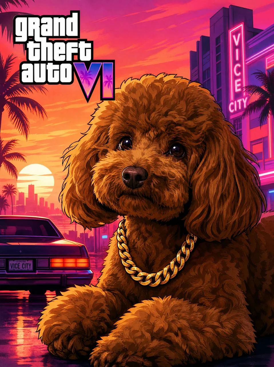 خروجی نمونهٔ پرامپت عکس پت به سبک GTA Vi